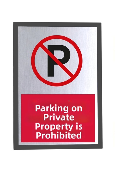 usin Metal Silver 14X20 cm Adhesive Red Private Property Parking Prohibited W...
