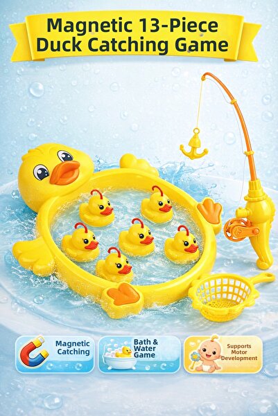 SCOWETTO Educational 13 Pieces Duck Holding Game with Magnetic Fishing Rod an...