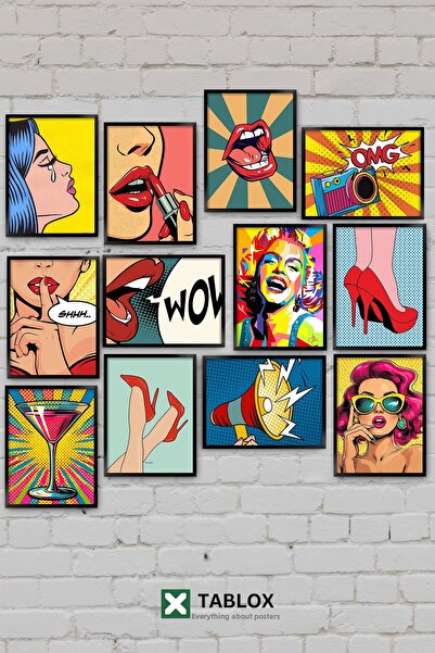 TABLOX 12 piese Pop Art, colorat, modern, artă feminină, decor de perete, est...