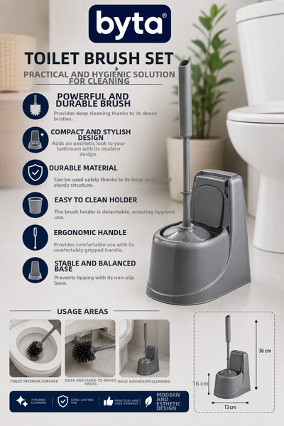 BYTA Toilet Brush Set with Cover Wc Brush Hygienic Toilet and Toilet Bowl Cle...
