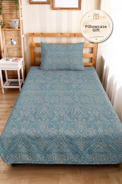 Evimde Bambaşka Blue Damask Classic Single Pique Set - Beige Avant-Garde Moti...