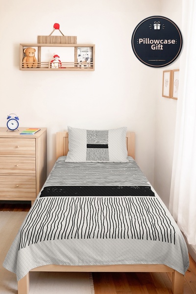 Evimde Bambaşka Black Striped Geometric Youth Room Single Pique Set - Modern ...