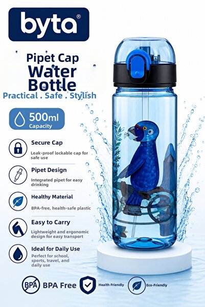 BYTA 500 ml Children's Water Bottle with Straw and Lockable Lid, Pc Water Bot...
