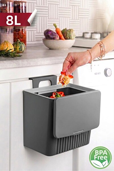 Kurtbay Şekil 8 L Hanging Trash Can, Kitchen Trash Bin with Lid, Practical Wa...