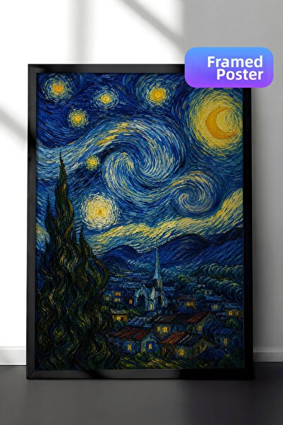 Zestia Pictură murală inspirată de Van Gogh, Noapte înstelată, Efect de pictu...