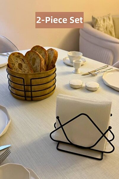 Edora Home Set of 2 Black Triangle Napkin Holders Round Bread Basket Kitchen Set
