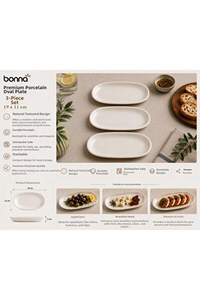 Bonnami Bonna Gourmet Oval Kayık Tabak 19X11 cm 200 Cc - Porcelain Salad, App...