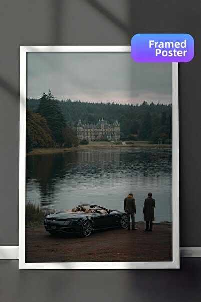 Postifull Car Poster by the Lake, White Framed Poster, Old Money Series, No:1...