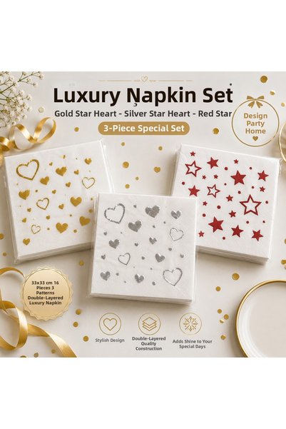 Dizayn Parti Evi Luxury Foil Party Napkin Set |   Gold Gilded Heart - Silver ...