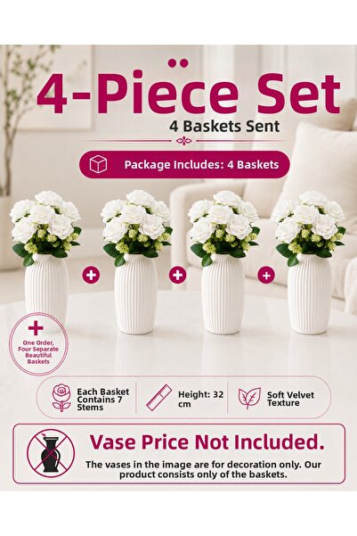 MD Aspiz Flowers 4 Bunches of Artificial Flowers 7-Piece Luxury White Velvet ...