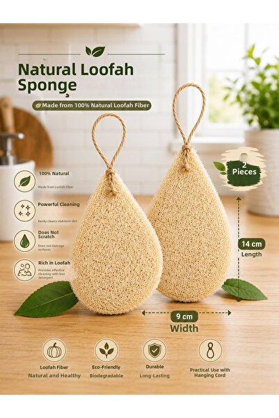 DUFF CLEAN 2-Pack Natural Pumpkin Fiber Dish Sponge – 100% Natural, Non-Scrat...