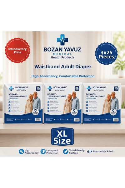 Bozan Yavuz Medical Sağlık Ürünleri 3X25 Waistband Patient Diapers (XL Size) ...