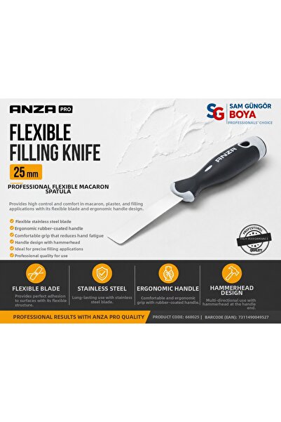 ANZA Pro 25 mm Flexible Putty Spatula Stainless Steel Professional Filling Knife
