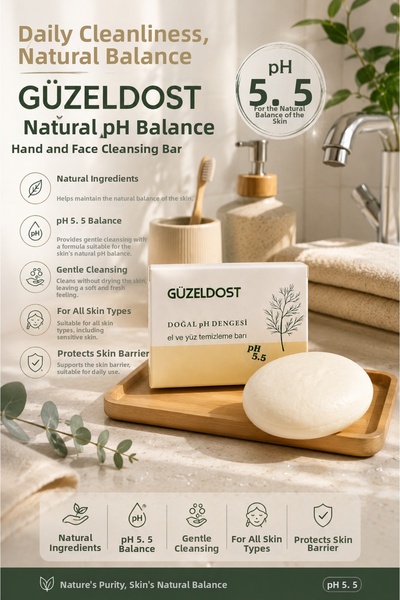 Güzeldost Natural Ph 5.5 Hand and Face Cleansing Bar |   Gentle Cleansing for...