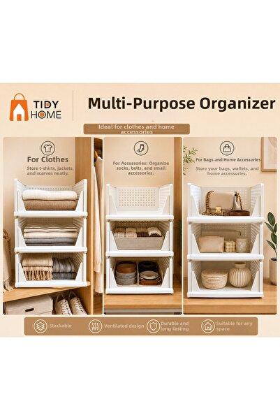 Tidy Home 3 قطع رف منزلق متعدد الأغراض، ملابس عملية، منظم إكسسوارات منزلية، ر...