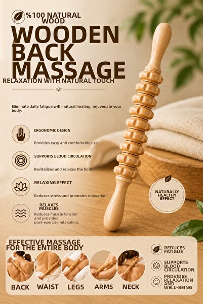 Circle Toys Wooden Back Massager Natural Wooden Massage Roller Whole Body Mas...