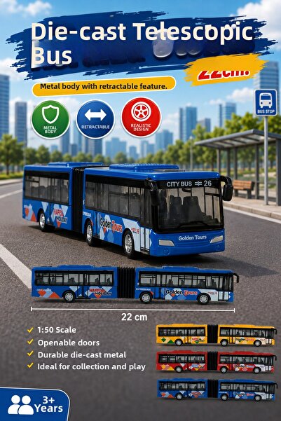 craftivio Bellows Toy Bus Diecast Metal Body Pull and Drop 22 cm 1:50 Scale