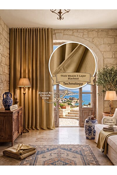 oğur dikimevi Bej Blackout Blackout Curtain Domestic Production
