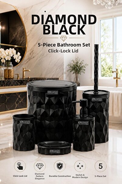 Okyanus Home Diamond 5-Piece Bathroom Set - Black