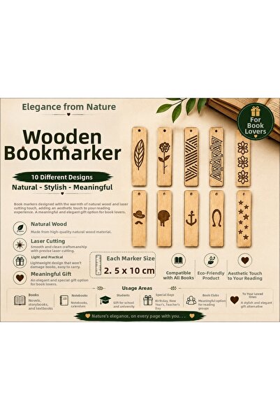 ROKH 🌿   Wooden Bookmarks Set of 10 |   Laser Cut Natural Wood Bookmark |   ...
