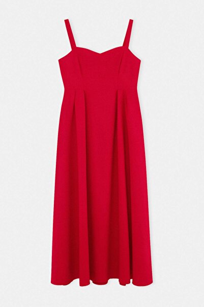 Trendyol Curve Κόκκινο Finike Woven Φόρεμα Plus Size