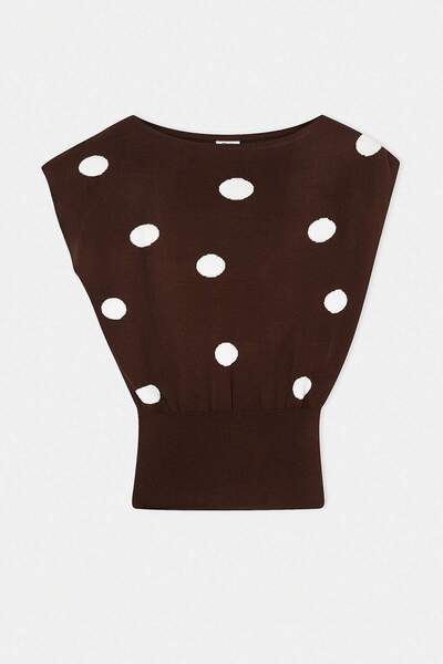 Συλλογή Trendyol Καφέ πουά καλοκαιρινή ειδική πλεκτή μπλούζα με νήματα και λα...