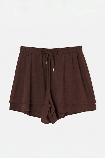 Trendyol Curve Brown Wide-Leg Skirt Look Plus Size Shorts & Bermuda Tbbss26Ap...