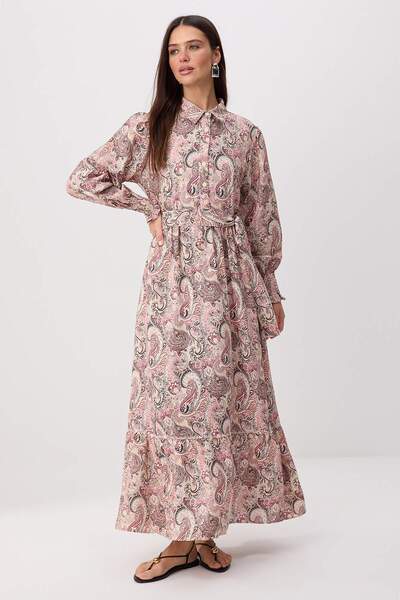 Trendyol Modest Καφέ μεταξωτό υφασμάτινο σάλι με σχέδιο για φόρεμα χιτζάμπ TC...