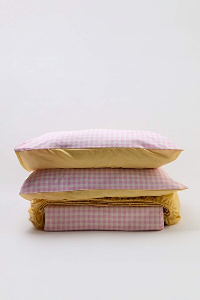 TRENDYOLMİLLA HOME Double Size Gingham Patterned Elastic Sheet Duvet Cover Se...