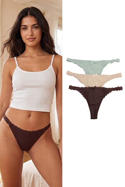 Trendyol Collection Slip tricotat maro-multicolor, cu panglică/fundiță din bu...