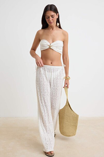 Trendyol kolekcija Ekru pleteni set bluza i pantalona za plažu maksimalne duž...