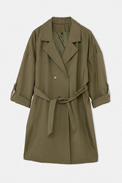 Trendyol Curve Χακί Μακρύ Oversize Μεγάλο Μέγεθος Καμπαρντίνα TBBSS25BM00001