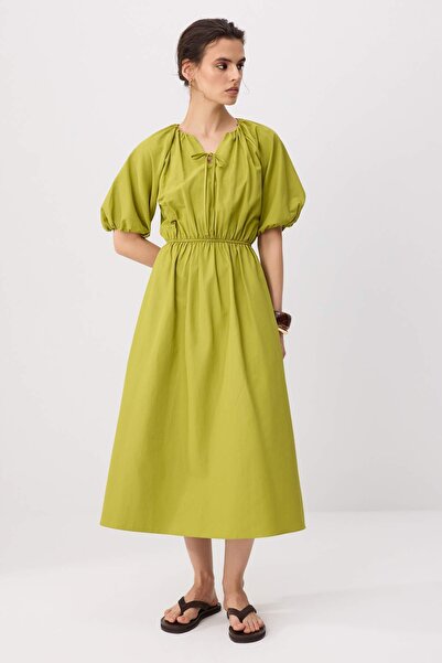 Trendyol Collection Oil Green Midi Woven Dress Twoss26El00718