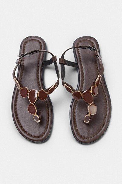 TRENDYOL SHOES Sandale de damă maro închis TAKSS26SD00015