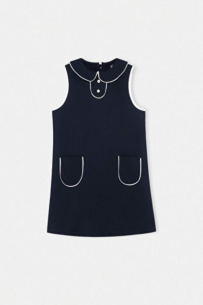 TRENDYOLKIDS Navy Blue Short / Mini Plain Knitted Dress Tkdss26El00015