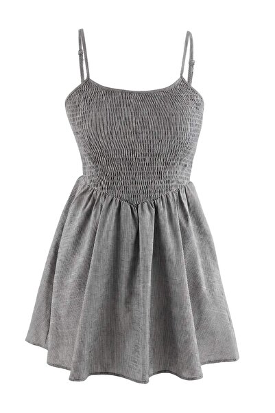 Trendyol Kollektion Schwarz gestreiftes gewebtes Super-Mini-Gipeli-Strandklei...