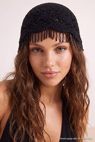 TRENDYOL SHOES Black Women's Beaded Detailed Hair Accessory Takss26Da00015