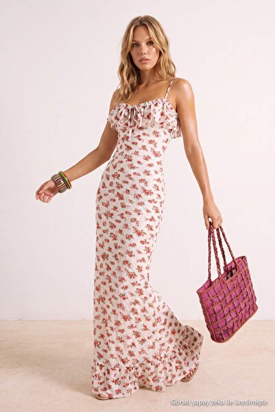 Trendyol Kollektion Gestricktes Maxikleid mit Blumenmuster und Rüschendetails...