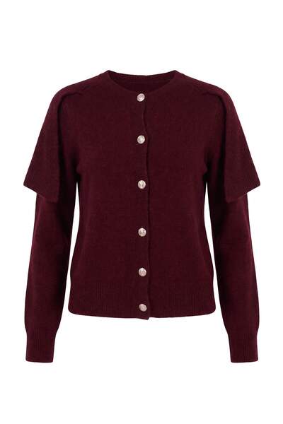 Trendyol Collection كارديجان تريكو بلون أحمر داكن مع تفاصيل عباءة TWOAW27HI00076