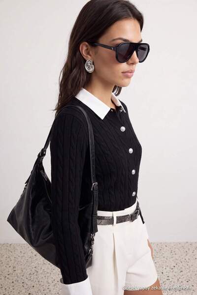 Trendyol Collection كارديجان تريكو أسود مدمج للنساء TWOAW26HI00260