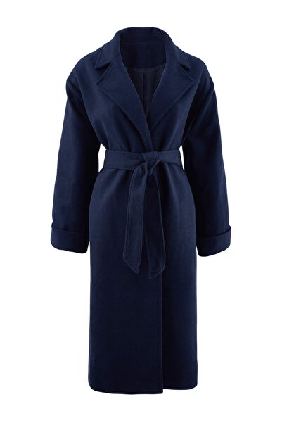 Trendyol Collection Navy Blue Soft Textured Oversize Maxi Coat with Stitching...