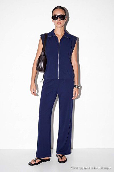 Drop by TrendyolMilla Navy Blue Sleeveless Zippered Waist-Adjustable Top with...