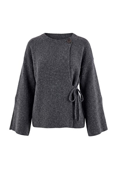 Trendyol Collection Anthracite Soft Textured Coat-Looking Knitwear Cardigan T...