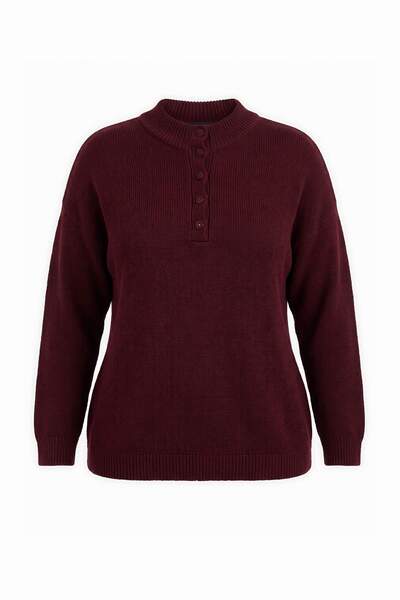 Trendyol Curve Wardrobe Essentials Burgundy Soft Textured Knitwear Sweater Tb...
