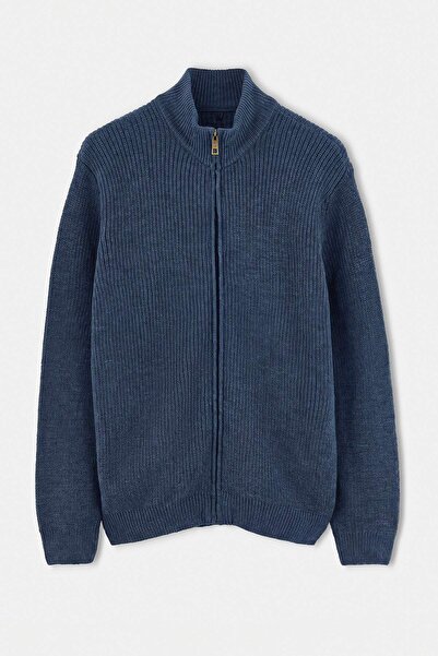 Trendyol Collection Cardigan Indigo cu guler înalt și fermoar drept TMNAW26HI...