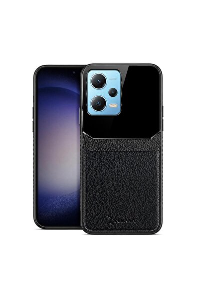 Zebana Xiaomi Redmi Note 12 Pro 5G Uyumlu Kılıf Lens Deri Kılıf Siyah