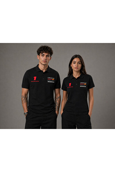 Max Verstappen Formula 1 Polo Yaka T-shirt Unisex Siyah Pamuklu %100 Pike