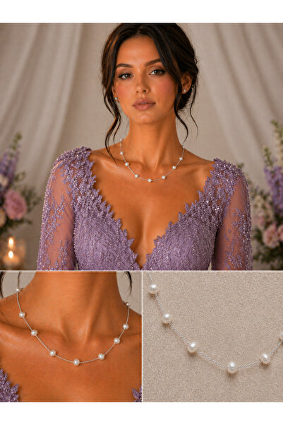 İNCİORA JEWELRY GERÇEK DOĞAL İNCİ GÜMÜŞ ZİNCİR ARALIKLI KOLYE - 925 ayar GÜMÜŞ