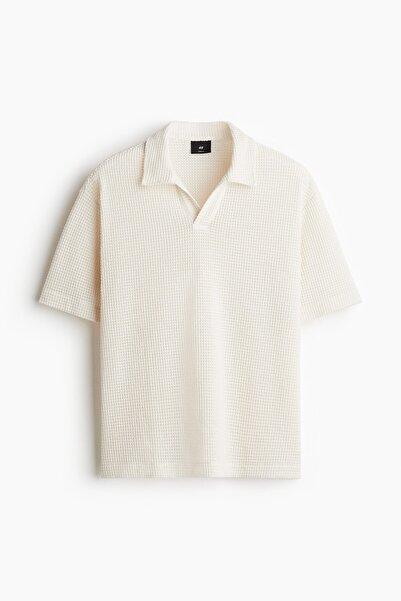 H&M Pirinç Örgülü Polo Tişört Loose Fit