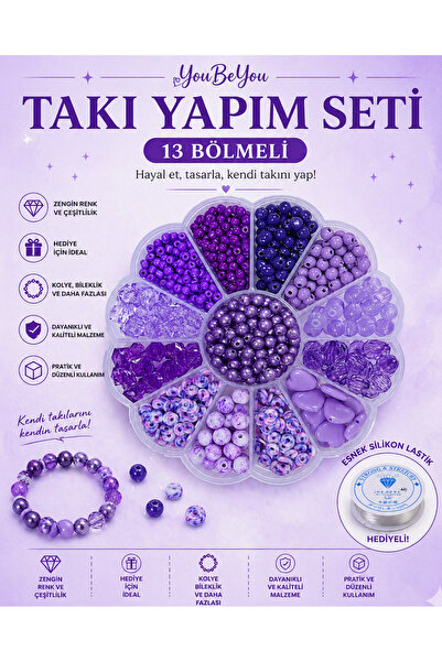 By MO Accessories Σετ κατασκευής κοσμημάτων για παιδιά με μωβ χάντρες σε κουτ...